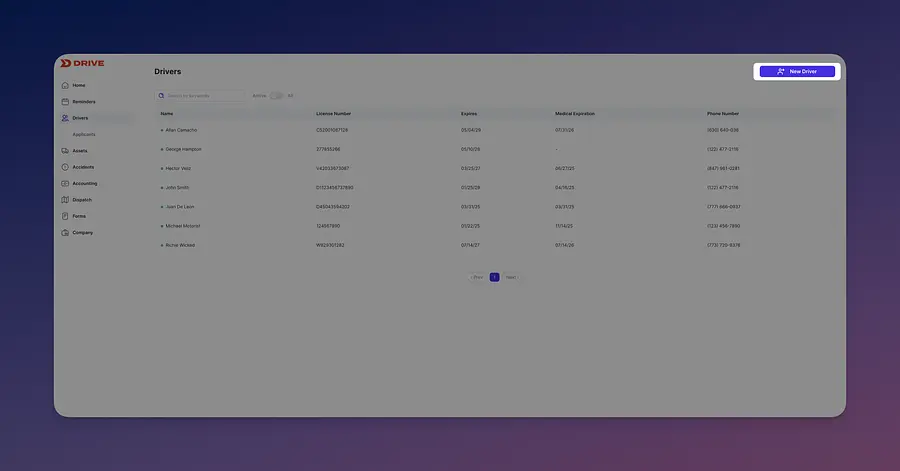 Drivers Tab