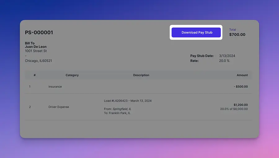 Paystub page
