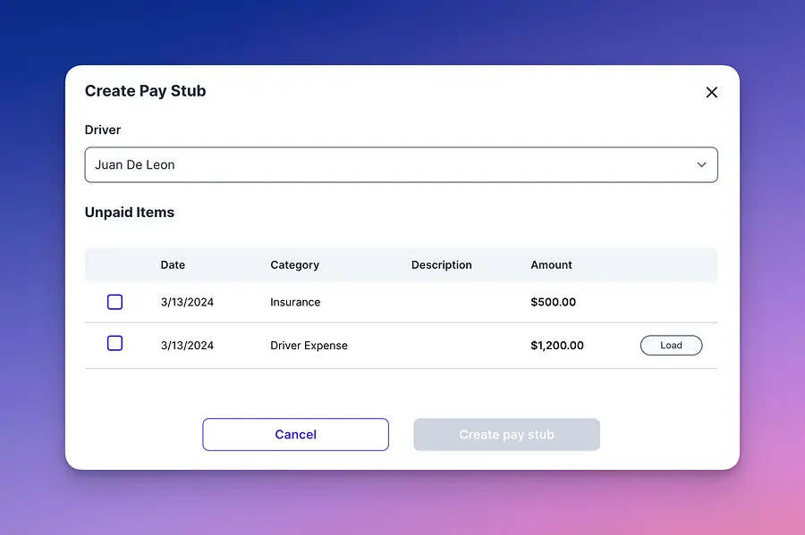 Items on pay stub