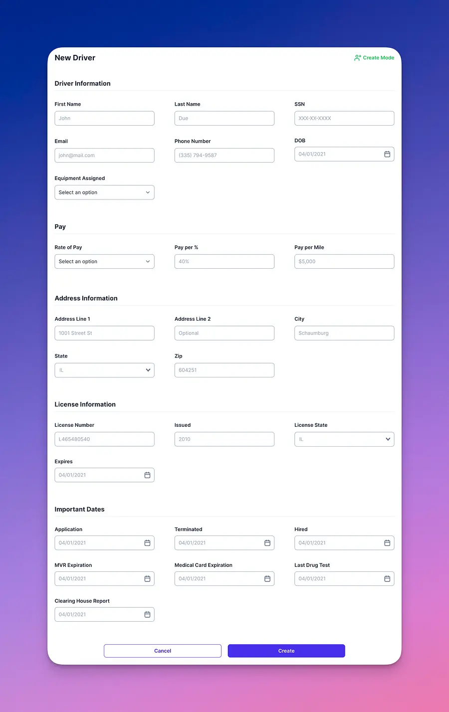Add driver form